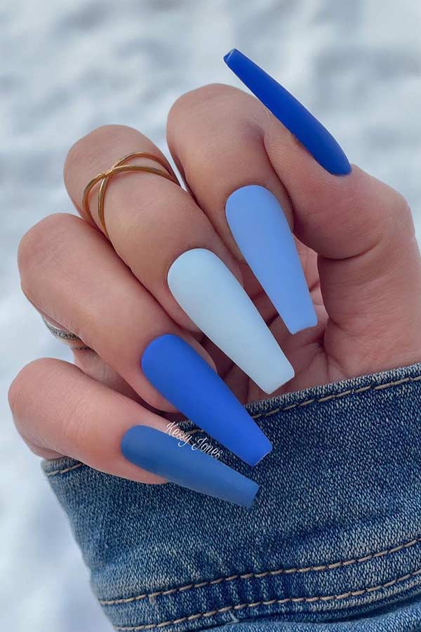 Long Matte Blue Nails