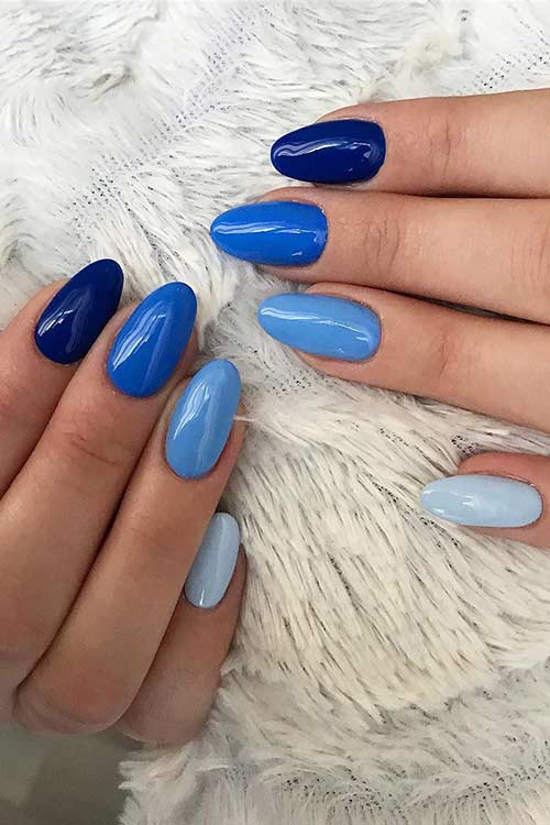 Short Blue Almond Nails