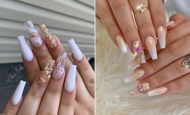 White nails with gold French tip